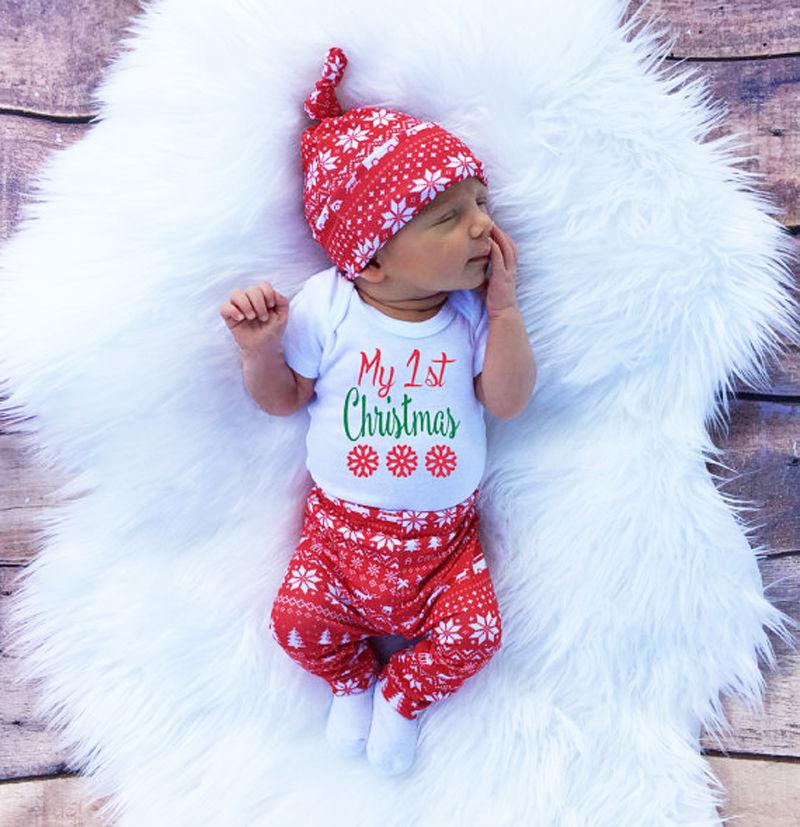 Christmas Newborn Baby Girl Boy Snowflake Romper Pants 3 Pcs