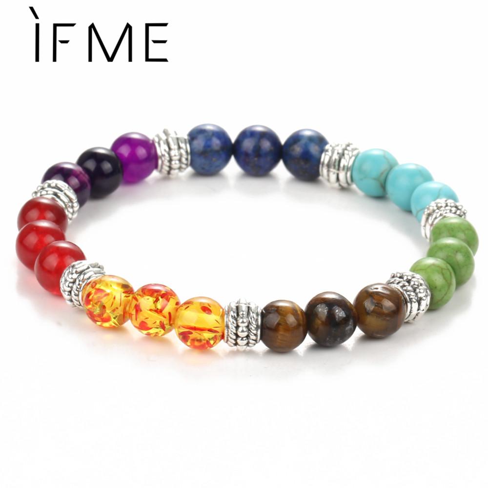 IF ME Fashion 7 Chakra Bracelet Men Black Lava Healing Balance Beaded