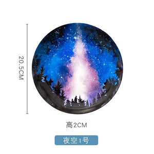 8 inch Nordic Night Sky Star Aurora Ceramic Dinner Dish Plate Decorative Dish Salad Dessert Snack Dish Food Container Crockery