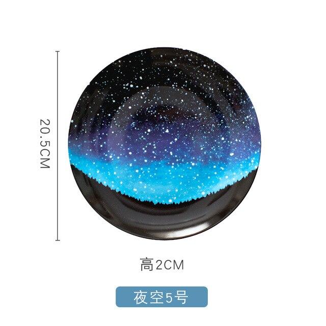 8 inch Nordic Night Sky Star Aurora Ceramic Dinner Dish Plate Decorative Dish Salad Dessert Snack Dish Food Container Crockery