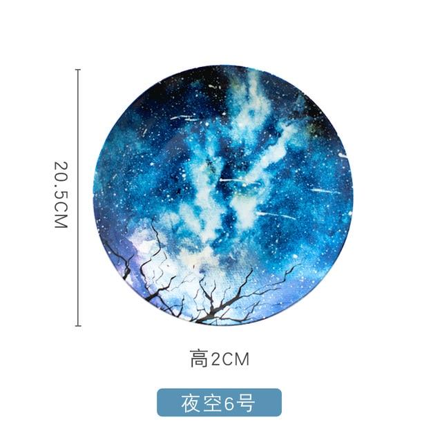 8 inch Nordic Night Sky Star Aurora Ceramic Dinner Dish Plate Decorative Dish Salad Dessert Snack Dish Food Container Crockery