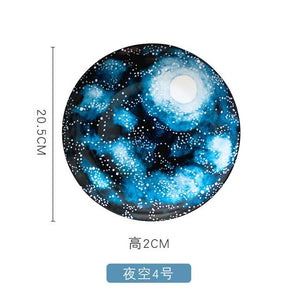 8 inch Nordic Night Sky Star Aurora Ceramic Dinner Dish Plate Decorative Dish Salad Dessert Snack Dish Food Container Crockery