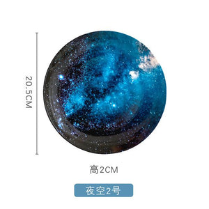 8 inch Nordic Night Sky Star Aurora Ceramic Dinner Dish Plate Decorative Dish Salad Dessert Snack Dish Food Container Crockery