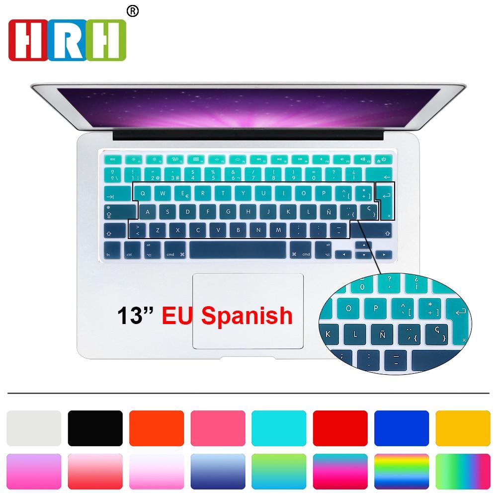 HRH UK/EU ESP Slim Spanish Gradient Rainbow Silicone Keyboard Cover Keypad Skin Protector For Mac book Air Pro Retina 13 15 17