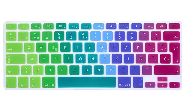 HRH UK/EU ESP Slim Spanish Gradient Rainbow Silicone Keyboard Cover Keypad Skin Protector For Mac book Air Pro Retina 13 15 17
