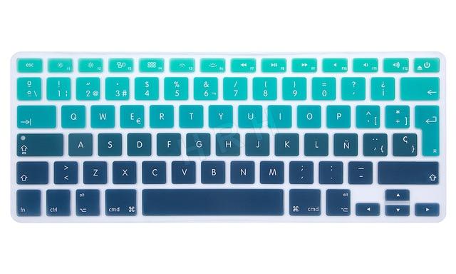 HRH UK/EU ESP Slim Spanish Gradient Rainbow Silicone Keyboard Cover Keypad Skin Protector For Mac book Air Pro Retina 13 15 17