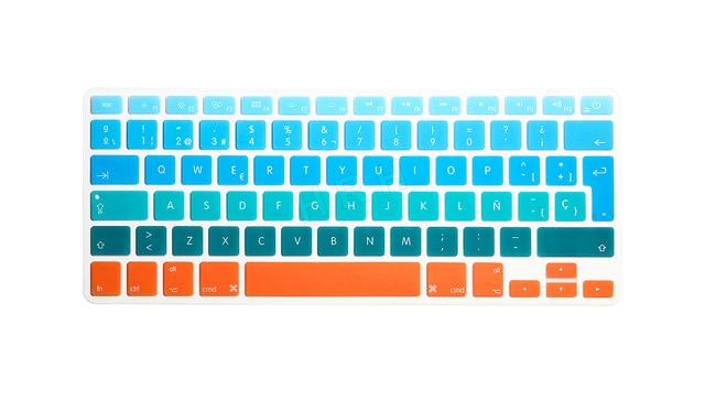 HRH UK/EU ESP Slim Spanish Gradient Rainbow Silicone Keyboard Cover Keypad Skin Protector For Mac book Air Pro Retina 13 15 17