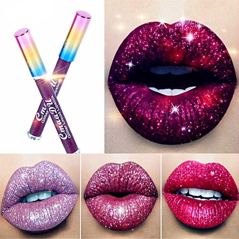 Glitter Lips Make Up Liquid Lipstick Waterproof Long Lasting Shimmer