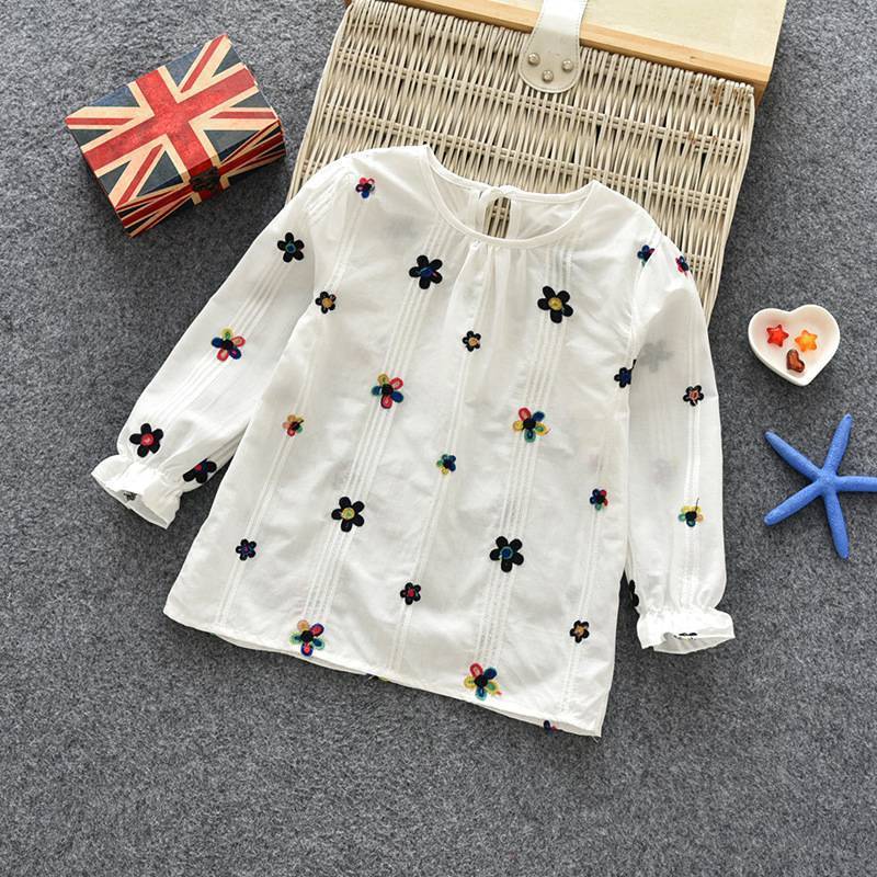 Casual Girls Autumn Spring Floral Cotton T-shirt Children Clothes