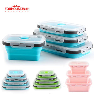 Silicone Collapsible Lunch Box Food Storage Container Bento BPA Free Microwavable Portable Picnic Camping Rectangle Outdoor Box