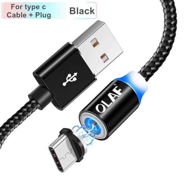 OLAF Magnetic Cable Braided LED Type C Micro USB magnetic usb charging cable for Apple iphone X 7 8 6 Xs Max XR Samsung s9 cord