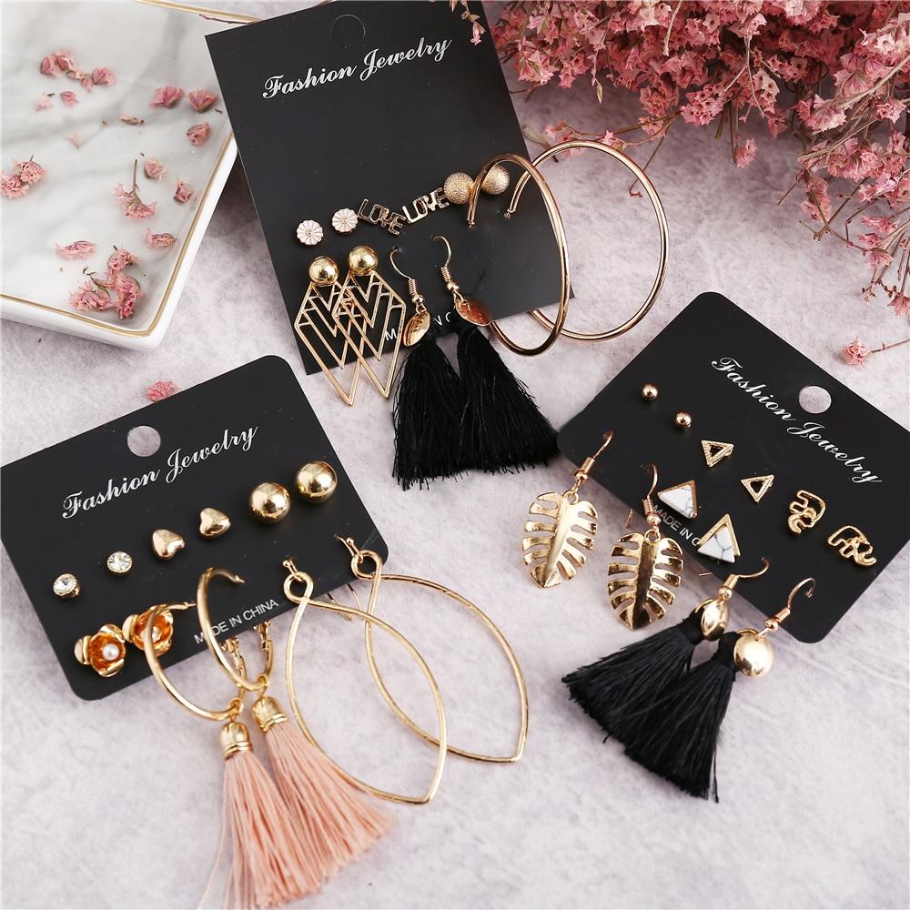 IF ME Vintage Geometric Tassel Dangle Earrings For Women Gold Color