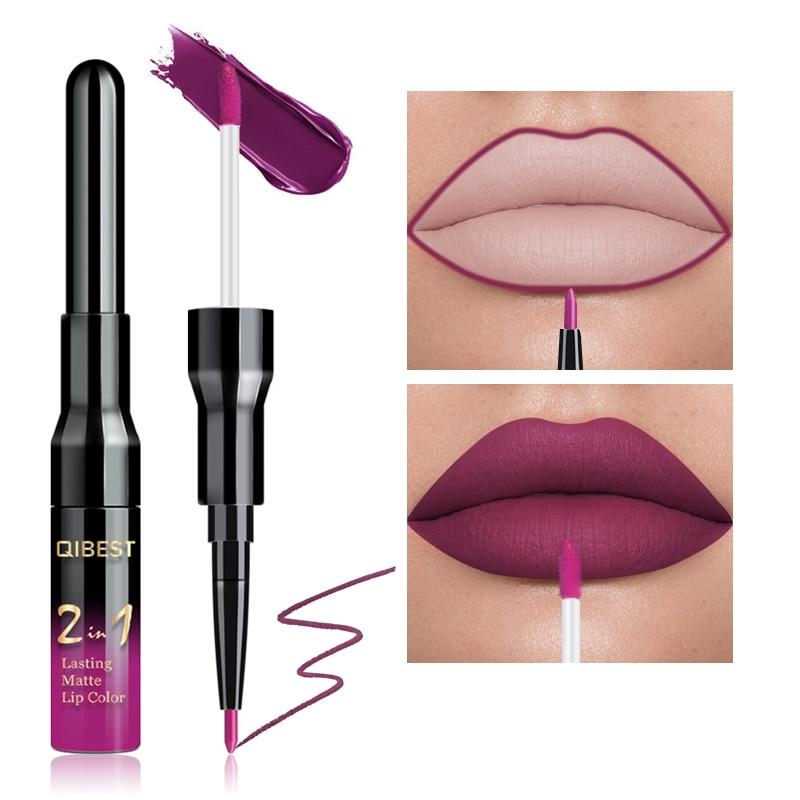 2 in 1 Double Head Liquid Matte Lipstick & Lip Liner Waterproof Nude Lipstick Set