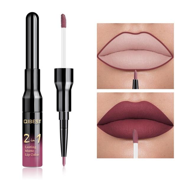 2 in 1 Double Head Liquid Matte Lipstick & Lip Liner Waterproof Nude Lipstick Set