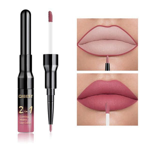 2 in 1 Double Head Liquid Matte Lipstick & Lip Liner Waterproof Nude Lipstick Set