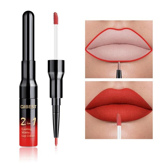 2 in 1 Double Head Liquid Matte Lipstick & Lip Liner Waterproof Nude Lipstick Set