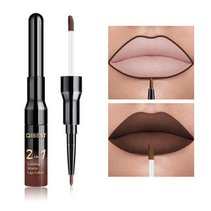 2 in 1 Double Head Liquid Matte Lipstick & Lip Liner Waterproof Nude Lipstick Set