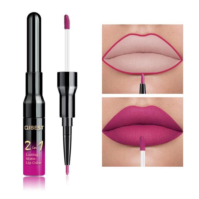 2 in 1 Double Head Liquid Matte Lipstick & Lip Liner Waterproof Nude Lipstick Set