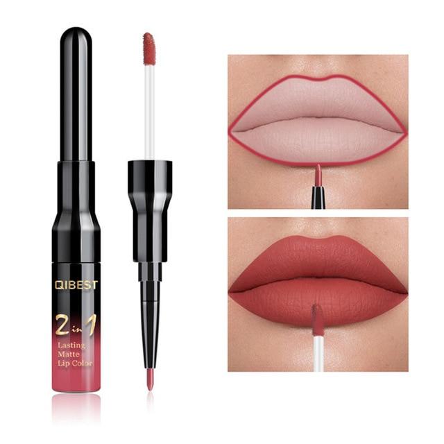 2 in 1 Double Head Liquid Matte Lipstick & Lip Liner Waterproof Nude Lipstick Set