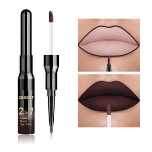 2 in 1 Double Head Liquid Matte Lipstick & Lip Liner Waterproof Nude Lipstick Set