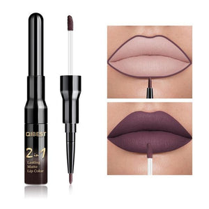 2 in 1 Double Head Liquid Matte Lipstick & Lip Liner Waterproof Nude Lipstick Set