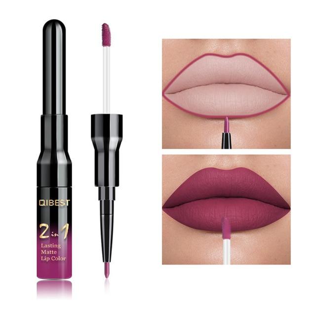 2 in 1 Double Head Liquid Matte Lipstick & Lip Liner Waterproof Nude Lipstick Set