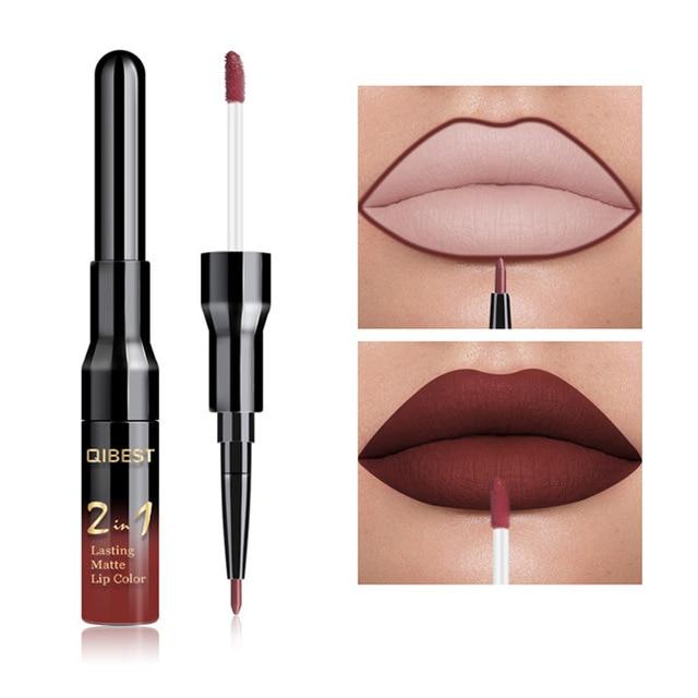 2 in 1 Double Head Liquid Matte Lipstick & Lip Liner Waterproof Nude Lipstick Set