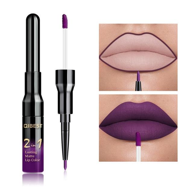 2 in 1 Double Head Liquid Matte Lipstick & Lip Liner Waterproof Nude Lipstick Set