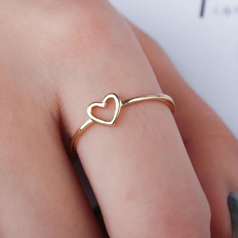 minimalist gold silver thin metal hollow heart love charm size 6 7 8 9 10 ring