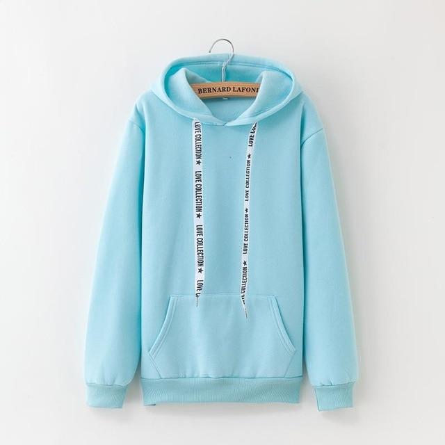 2019 New Social Harajuku Hoodies For Girls Solid Color Hooded Tops Women's Sweatshirt Long-sleeved Winter Velvet Thickening Coat