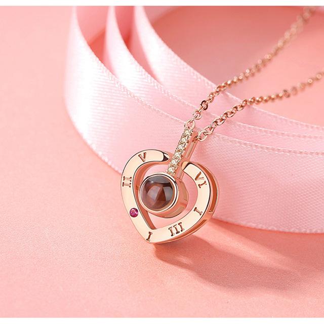 Love Heart Romantic Love Memory Wedding Necklace Rose Gold & Silver