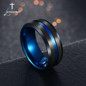 Groove Rings Black Blu Stainless Steel Midi Rings For Men