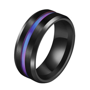 Groove Rings Black Blu Stainless Steel Midi Rings For Men