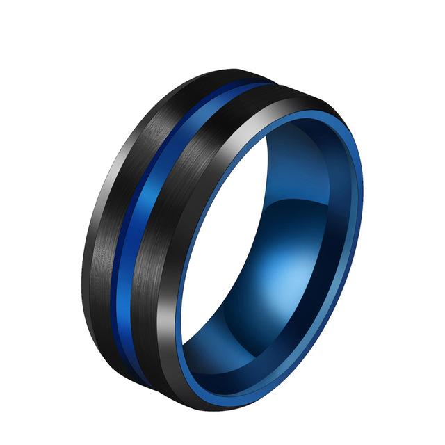 Groove Rings Black Blu Stainless Steel Midi Rings For Men