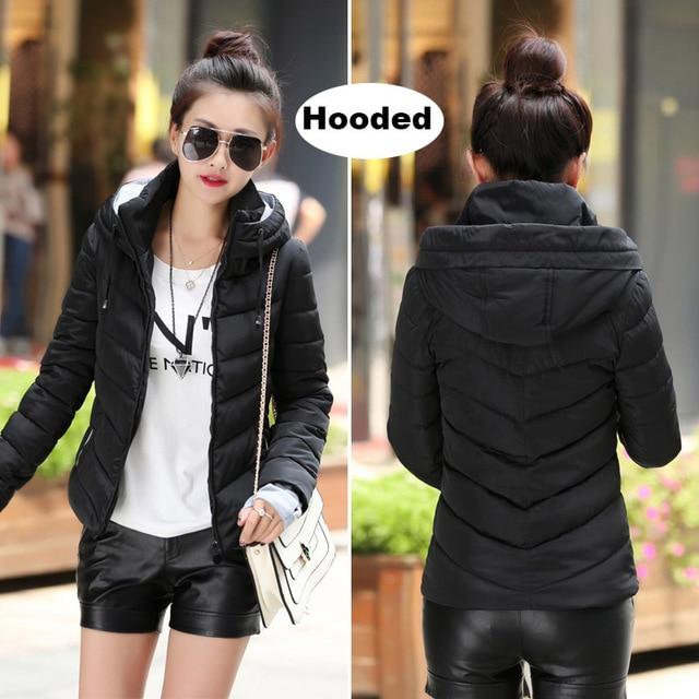 2019 hooded women winter jacket short cotton padded womens coat autumn casaco feminino inverno solid color parka stand collar