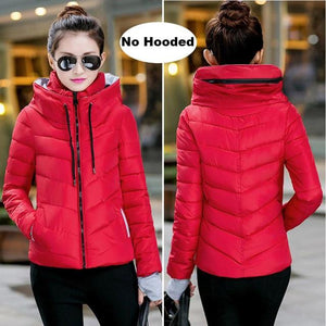 2019 hooded women winter jacket short cotton padded womens coat autumn casaco feminino inverno solid color parka stand collar