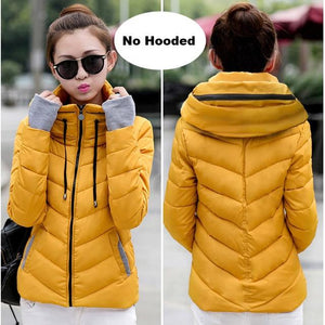 2019 hooded women winter jacket short cotton padded womens coat autumn casaco feminino inverno solid color parka stand collar