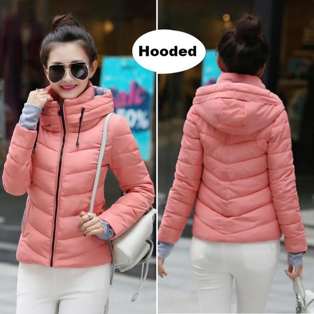 2019 hooded women winter jacket short cotton padded womens coat autumn casaco feminino inverno solid color parka stand collar