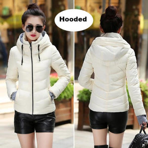 2019 hooded women winter jacket short cotton padded womens coat autumn casaco feminino inverno solid color parka stand collar