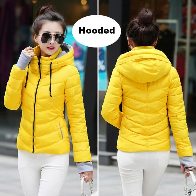 2019 hooded women winter jacket short cotton padded womens coat autumn casaco feminino inverno solid color parka stand collar