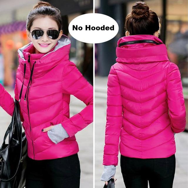 2019 hooded women winter jacket short cotton padded womens coat autumn casaco feminino inverno solid color parka stand collar