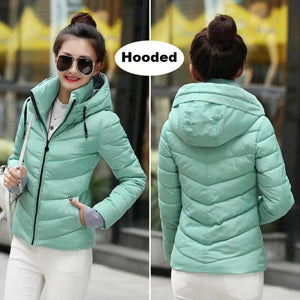 2019 hooded women winter jacket short cotton padded womens coat autumn casaco feminino inverno solid color parka stand collar