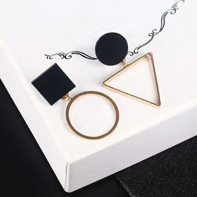 Korean Fashion Long Slope Geometric asymmetry Rhinestone circle earrings