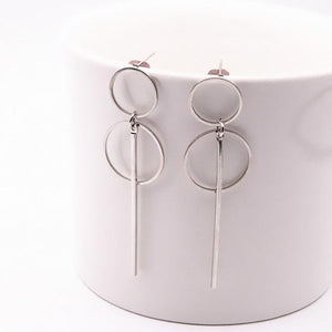 Korean Fashion Long Slope Geometric asymmetry Rhinestone circle earrings