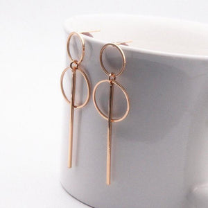 Korean Fashion Long Slope Geometric asymmetry Rhinestone circle earrings