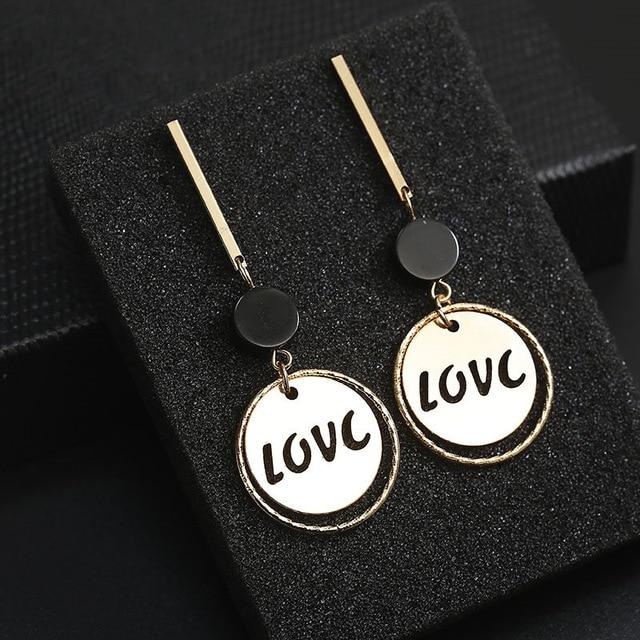 Korean Fashion Long Slope Geometric asymmetry Rhinestone circle earrings