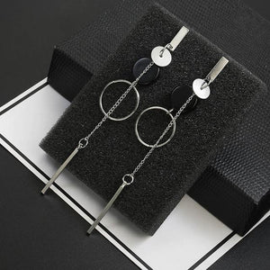 Korean Fashion Long Slope Geometric asymmetry Rhinestone circle earrings