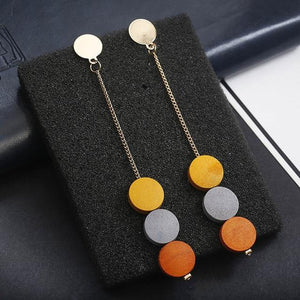 Korean Fashion Long Slope Geometric asymmetry Rhinestone circle earrings