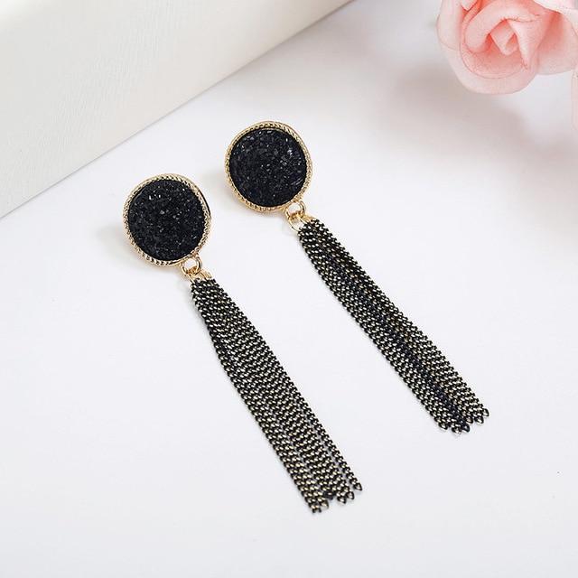 Korean Fashion Long Slope Geometric asymmetry Rhinestone circle earrings