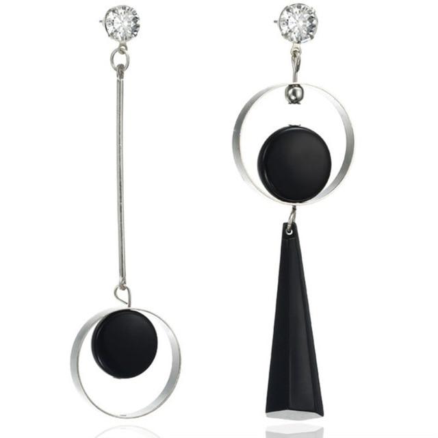 Korean Fashion Long Slope Geometric asymmetry Rhinestone circle earrings